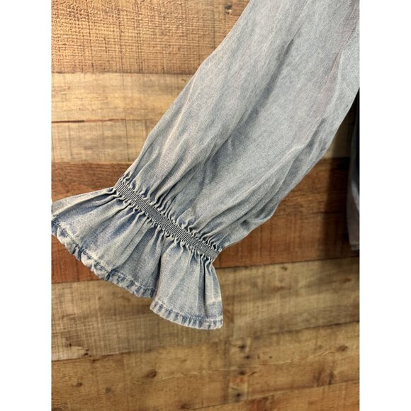 Chambray Denim Ruffle Long Sleeve Blouse size small - Picture 4 of 9